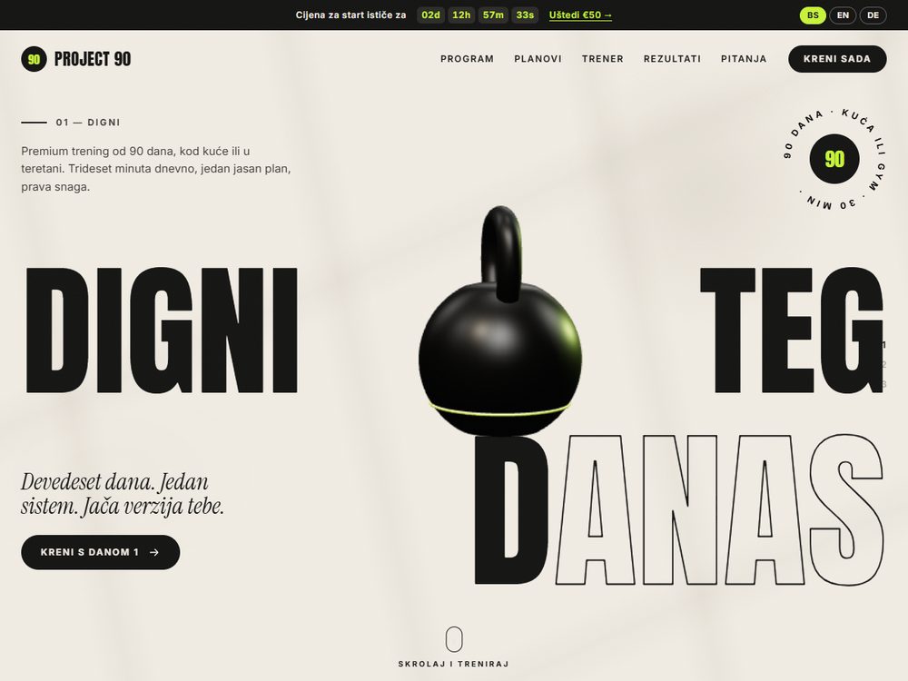 3D girja na prodajnoj stranici fitnes programa