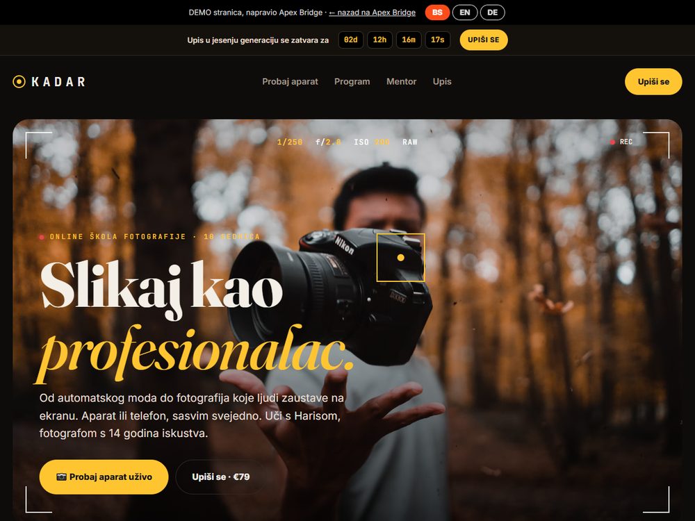 Prodajna stranica online škole fotografije
